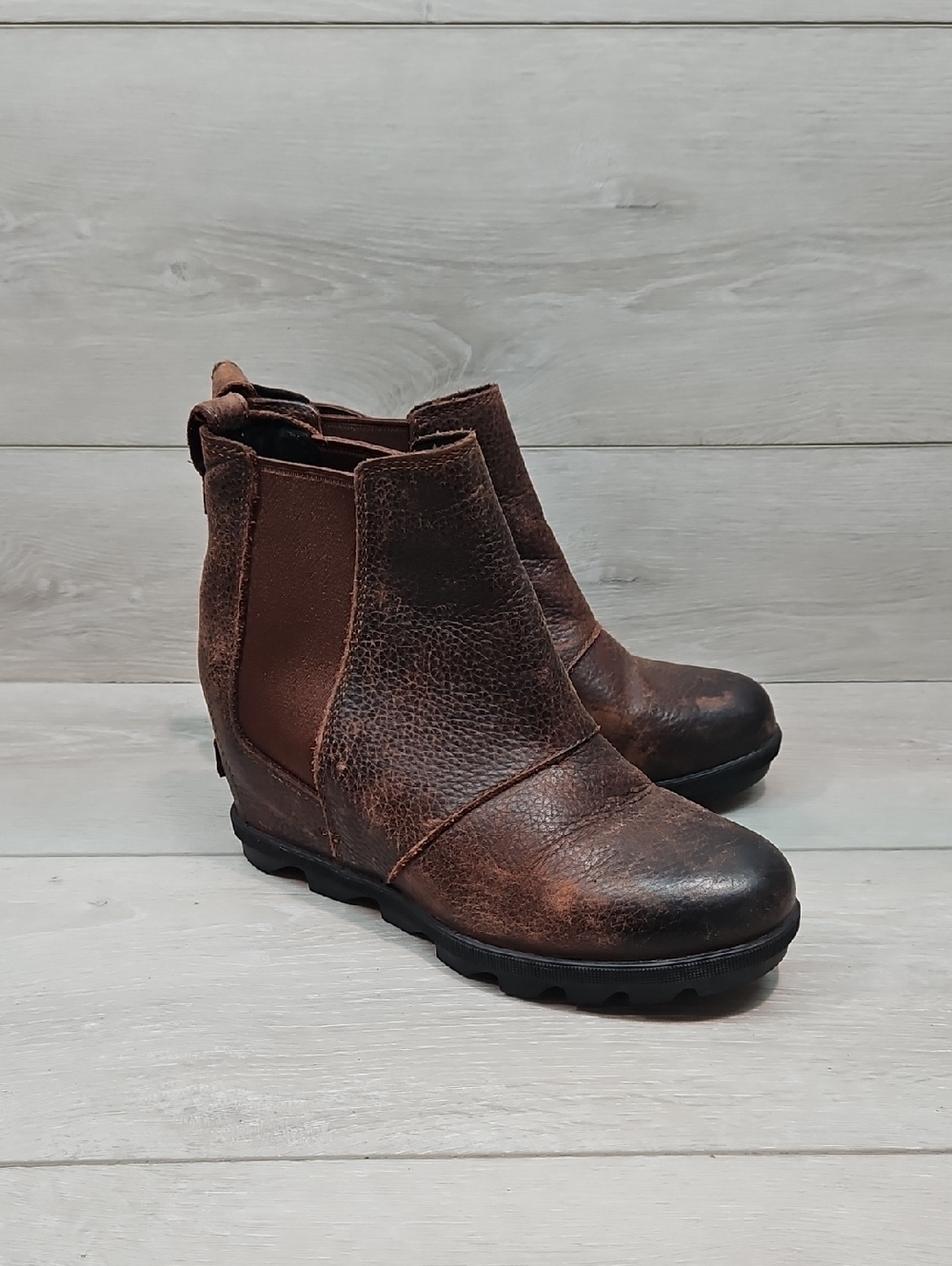 Sorel Women Brown Leather Chelsea Hidden Tractor Chuncky Wedge Ankle Boots 7.5 - Picture 2 of 13